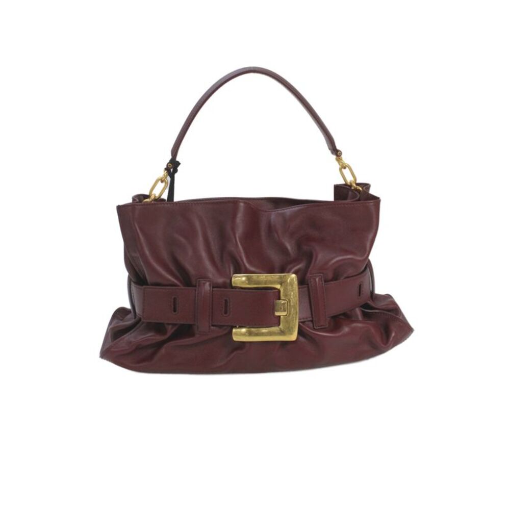Balmain Womens Medium Leather Anthem Buckled Shoulder Handbag Red